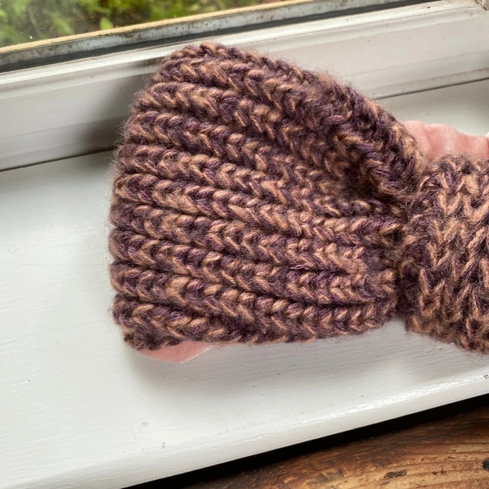 Anthropologie Pink Chunky Knit Velvet Headband